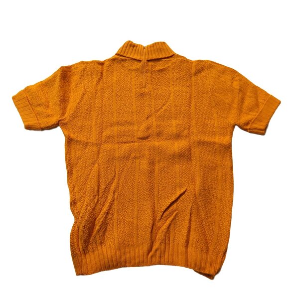 Vintage 1940s-1950s Short Sleeve Mustard Yellow Ribbed Mock Turtleneck Sweater - Picture 5 of 7